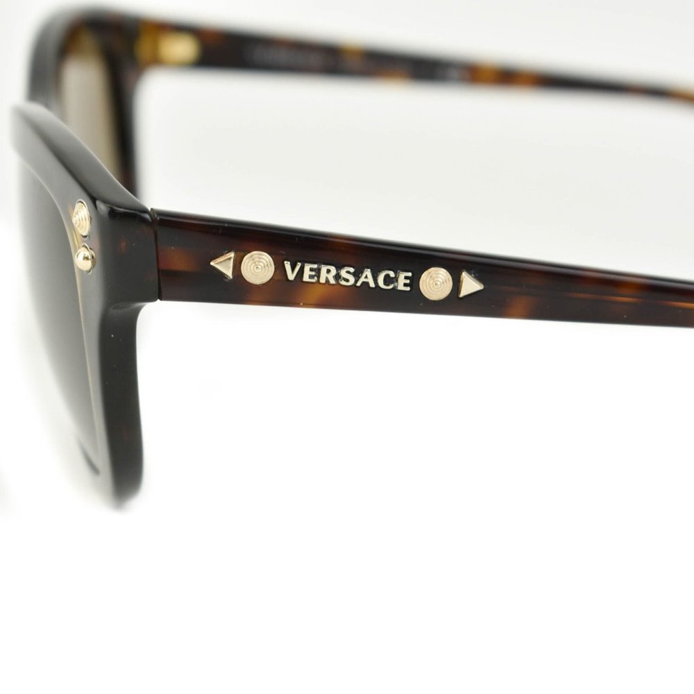 VERSACE: Tortoise Brown & Gold Studs Logo Sunglasses (m) - Picture 3 of 10